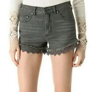 Free People Gray Wash Denim Crochet Lace Trim Cut Off Jean Shorts